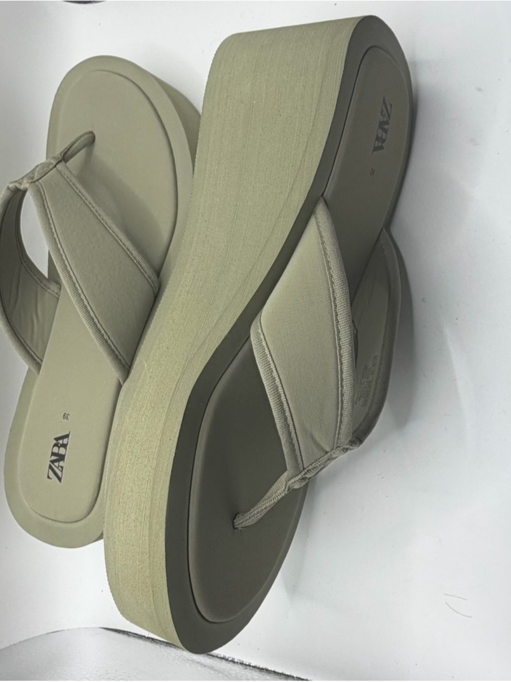 Zara Contrast Khaki Green Flip Flop Platform Thong Sandals US Size 8 1/2